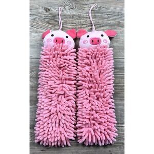 Lot Of 2 ~Norwex Kids Pet to Dry Pig Hand Towel Cloth Pink Baclock Microfiber